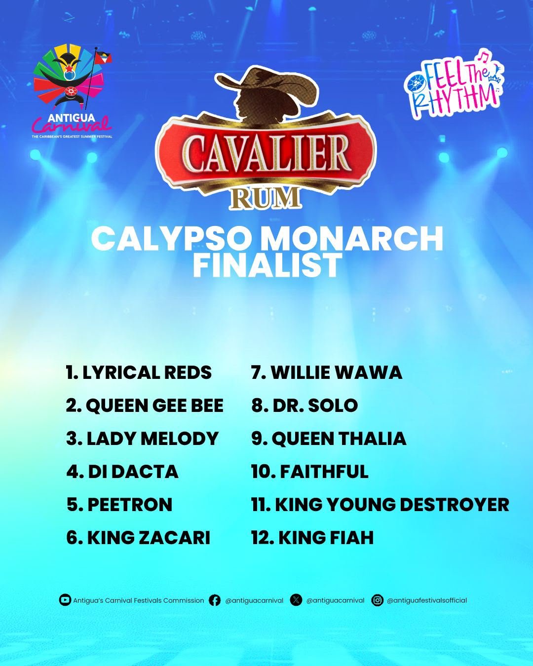 Twelve Finalists Named for Antigua Carnival 2026 Calypso Monarch Competition